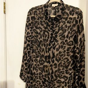Leopard print knee length tunic;sheer/size Medium Boutique